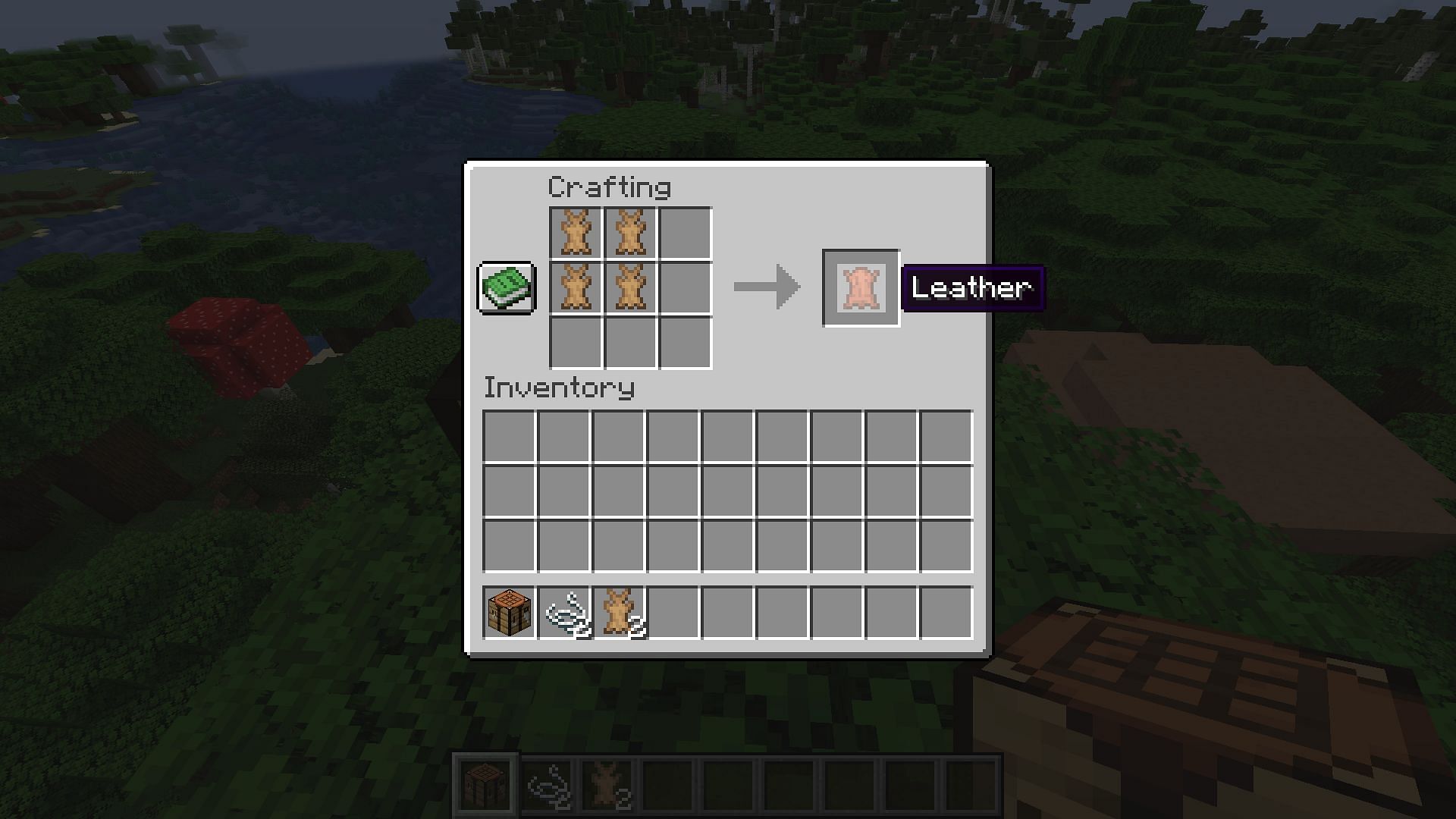 Crafting recipe for leather (Image via Mojang Studios)